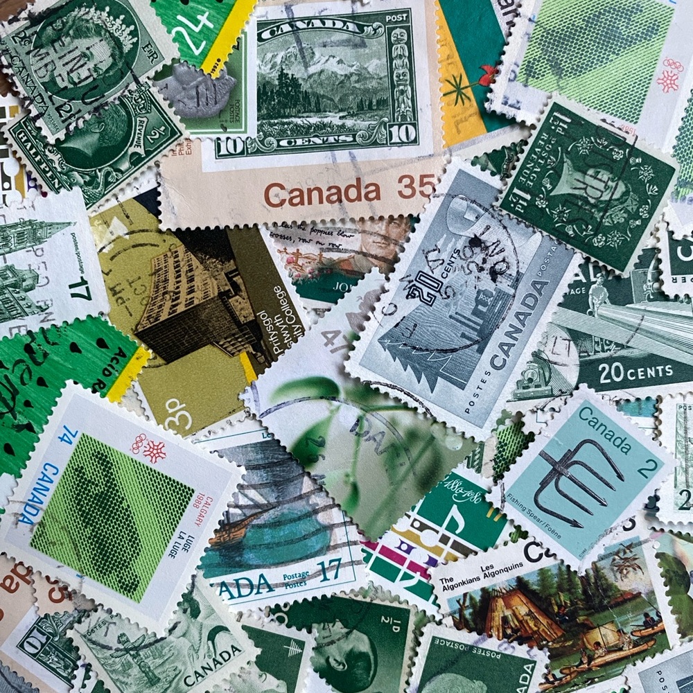 100+ green postage stamps
